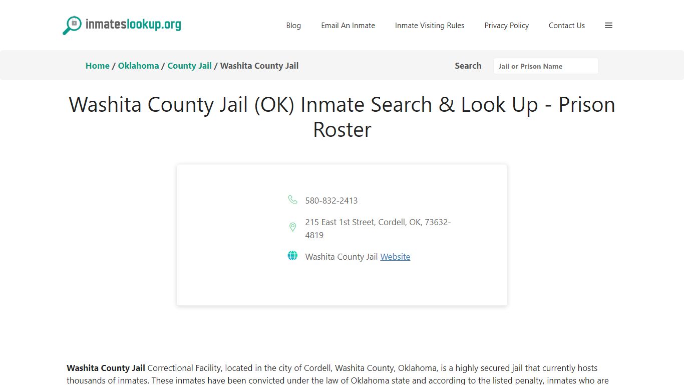 Washita County Jail (OK) Inmate Search & Look Up - Prison Roster