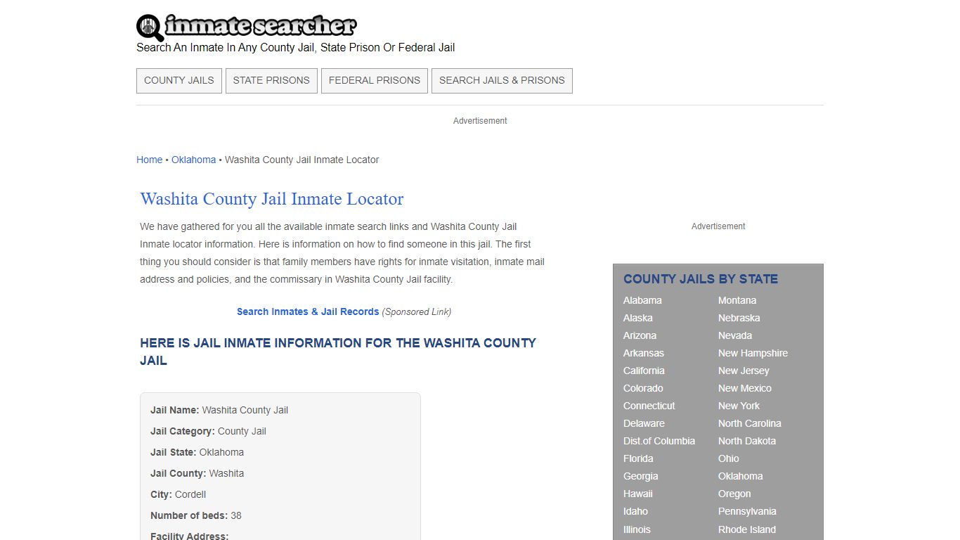 Washita County Jail Inmate Locator - Inmate Searcher